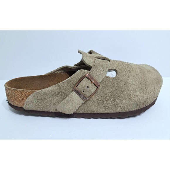 Birkenstock Boston Women's Size 9 Suede Taupe Clog Buckle Leather Slip On - Picture 5 of 10